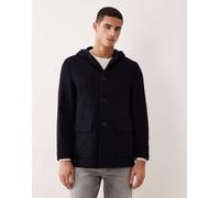 Mango - Cappotto blu navy in misto lana lunghezza media con cappuccio L