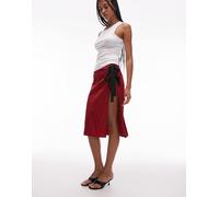 Mango - Capsule - Gonna midi effetto stropicciato rosso ciliegia con arricciatura laterale 42