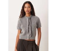 Mango - Cardigan a maniche corte allacciato al collo in misto lana grigio L