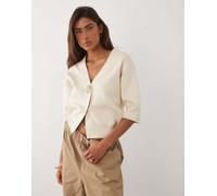 Mango - Cardigan a maniche corte in maglia compatta color panna con bottoni appariscenti a forma di sole-Neutro S