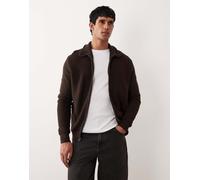 Mango - Cardigan in 100% cotone color cioccolato testurizzato con zip-Marrone L