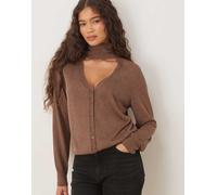 Mango - Cardigan in maglina marrone con allacciatura al collo S