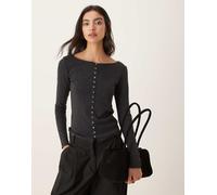 Mango - Cardigan in misto cotone grigio antracite con scollo rotondo S