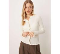 Mango - Cardigan in misto lana beige con volant sui bordi-Neutro M