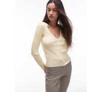 Mango - Cardigan in misto lino a costine giallo pallido S