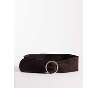 Mango - Cintura larga in camoscio marrone con dettaglio a cerchio dorato S