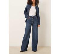 Mango - Elise - Jeans blu scuro in misto cotone a fondo ampio con pieghe frontali 42