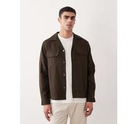 Mango - Essentials - Camicia giacca 100% lino marrone cioccolato con bottoni L