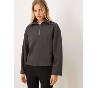 Mango - Felpa antracite con collo a imbuto e zip corta-Grigio M
