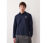 Mango - Felpa stile polo in 100% cotone blu navy con ricami XL