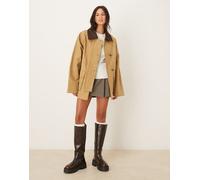 Mango - Giacca barn in cotone color cuoio con colletto in tessuto a coste-Marrone M