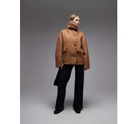 Mango - Giacca con collo a imbuto in misto lana color cuoio-Neutro S
