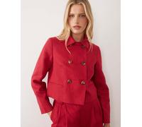 Mango - Giacca corta in misto lino rossa in coordinato-Rosso M