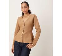 Mango - Giacca in maglia compatta marrone con fondo svasato S