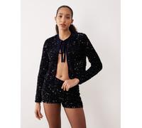 Mango - Giacca in paillettes blu navy allacciata sul davanti in coordinato XS