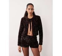 Mango - Giacca in paillettes color cioccolato allacciata sul davanti in coordinato-Marrone L