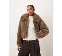 Mango - Giacca taglio corto in pelliccia sintetica marrone con colletto-Neutro S
