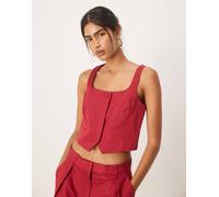 Mango - Gilet in misto lino con scollo squadrato rosso in coordinato XL
