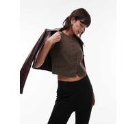 Mango - Gilet marrone a quadri con motivo a spina di pesce-Multicolore S