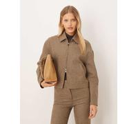 Mango - Gina - Giacca in misto lana marrone a quadri con zip in coordinato M