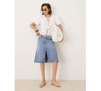 Mango - Gonna al ginocchio in denim azzurra con spacco sul davanti-Blu XL