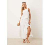 Mango - Gonna lunga con spacchi laterali a righe tono su tono in coordinato-Giallo M