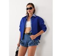 Mango - In collaborazione con Hailey Bieber - Giacca bomber blu elettrico con zip e collo a imbuto S
