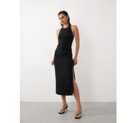 Mango - In collaborazione con Hailey Bieber - Vestito lungo allacciato al collo nero con spacco laterale XL