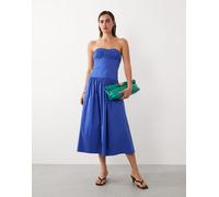 Mango - In collaborazione con Hailey Bieber - Vestito lungo strutturato con spalle scoperte e vita scesa blu elettrico M
