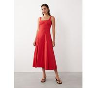 Mango - In collaborazione con Hailey Bieber - Vestito lungo svasato strutturato con scollo squadrato rosso acceso XS
