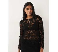 Mango - Isabel - Top all'uncinetto in misto cotone nero a fiori in coordinato S