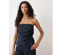 Mango Isola - Top in denim con spalle scoperte blu scuro a righe in coordinato L
