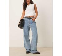 Mango - Jeans ampi blu chiaro in cotone testurizzati a vita bassa 44