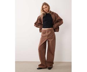 Mango - Jeans ampi in 100% cotone marrone a pois in coordinato 38