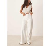 Mango - Jeans bianchi a fondo ampio a vita alta con pieghe sul davanti-Bianco 38