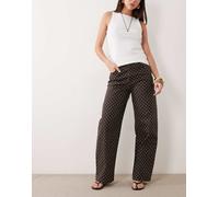 Mango - Jeans dritti 100% cotone marroni a pois bianchi-Marrone 44