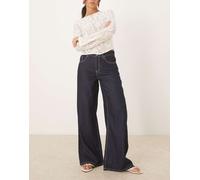Mango - Joy - Jeans indaco a fondo ampio in 100% cotone con cuciture a contrasto-Blu 46