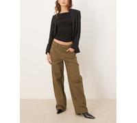Mango - Lucky - Jeans ampi 100% cotone kaki-Verde 42