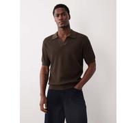 Mango - Maglione a maniche corte in 100% cotone marrone con scollo a rever 2XL