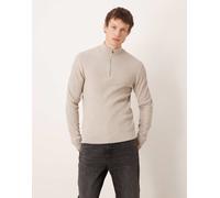 Mango - Maglione accollato in misto cotone beige con zip corta-Neutro S