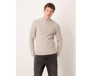 Mango - Maglione accollato in misto cotone beige con zip corta-Neutro S