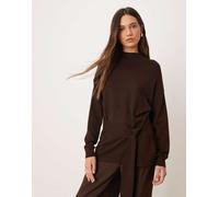 Mango - Maglione allacciato in vita accollato marrone scuro S