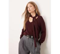 Mango - Maglione bordeaux con scollo a V e dettaglio stile sciarpa-Rosso XS