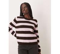 Mango - Maglione girocollo rosa e marrone a righe-Multicolore M