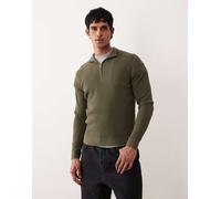 Mango - Maglione in misto cotone kaki chiaro con zip corta-Verde XL