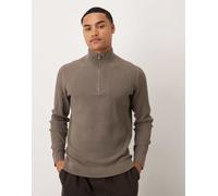 Mango - Maglione in misto cotone marrone a coste con zip corta 2XL