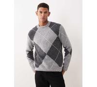 Mango - Maglione in misto lana grigio a losanghe S