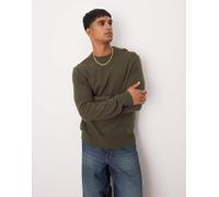 Mango - Maglione kaki regular fit in misto lana con scollo rotondo-Verde XL