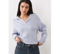 Mango - Maglione lavorato con scollo a V blu pastello XS