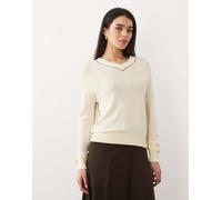 Mango - Maglione leggero con scollo a V giallo pastello con profili bordeaux L